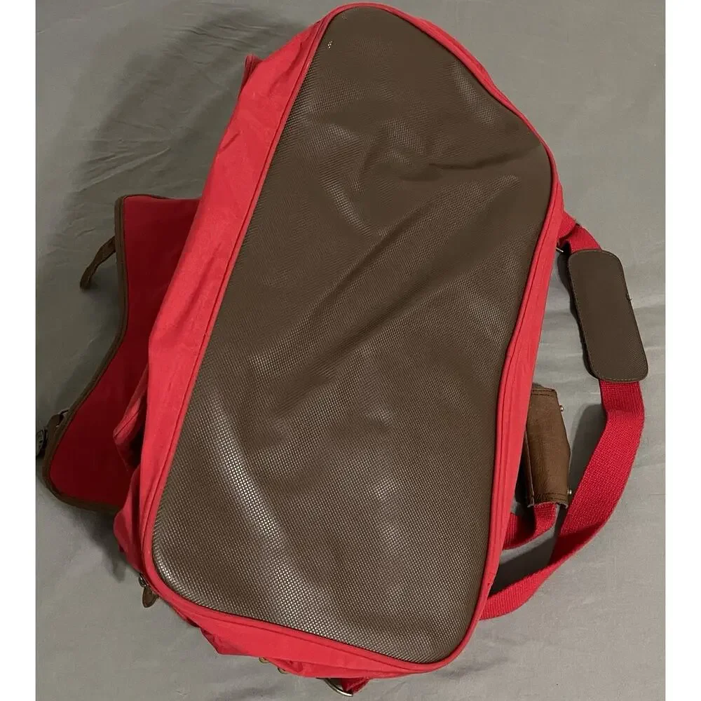 Vintage 90s Marlboro Country Store Red Duffle Bag Leather Flap Travel Gym